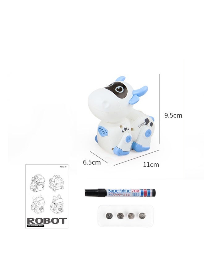 فولو روبوت ذكي على شكل بقرة: تحكم عن بعد بالأشعة تحت الحمراء لحركة خطية، تصميم كرتوني باللونين الأبيض والأزرق، لعبة برمجة للأطفال - Image 5